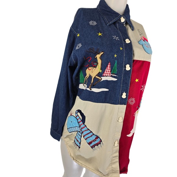 Fashion Bug Christmas Winter Holiday Long Sleeve Button Down Blouse 14/16 - Picture 2 of 6